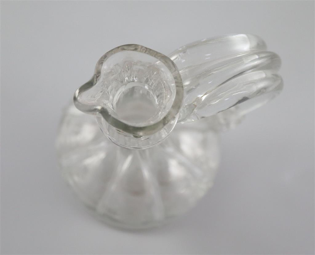 A Georgian rib moulded glass cordial jug, first half 18th century, 20.5cm high